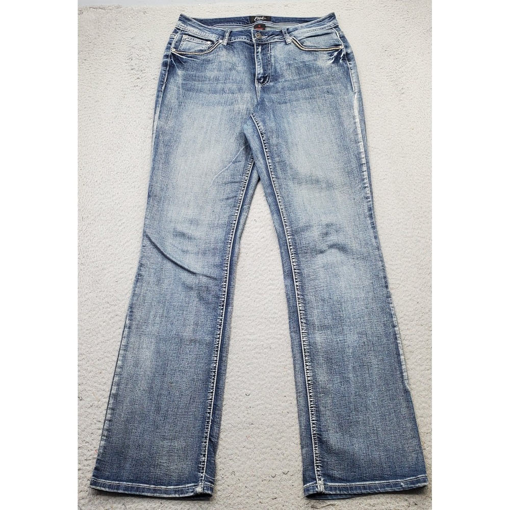 Earl Straight Jeans Womens 10 Blue Denim Rhinestone Medium Wash Double Stitch